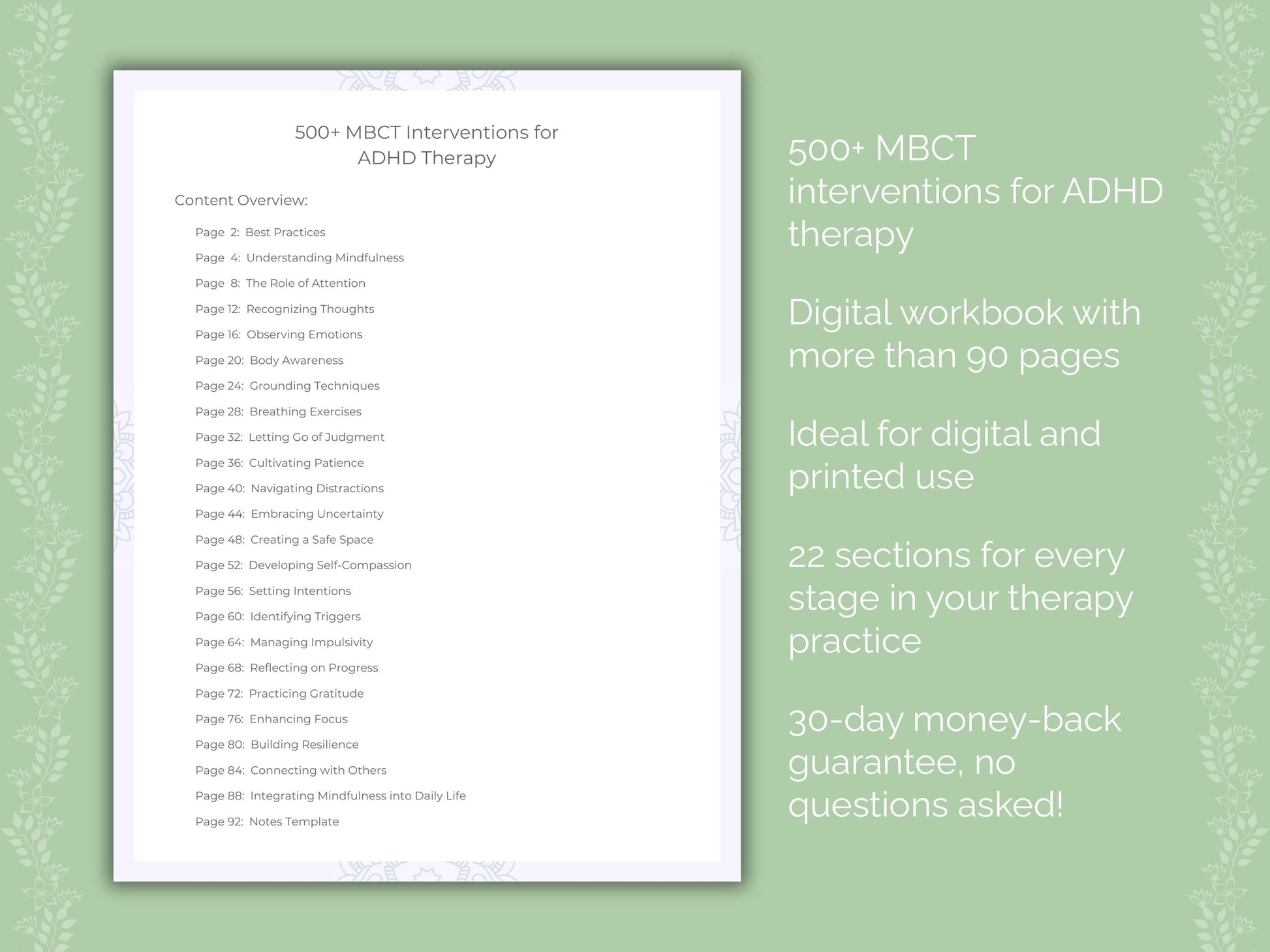 ADHD Mindfulness-Based Cognitive Therapy (MBCT) Therapist Worksheets