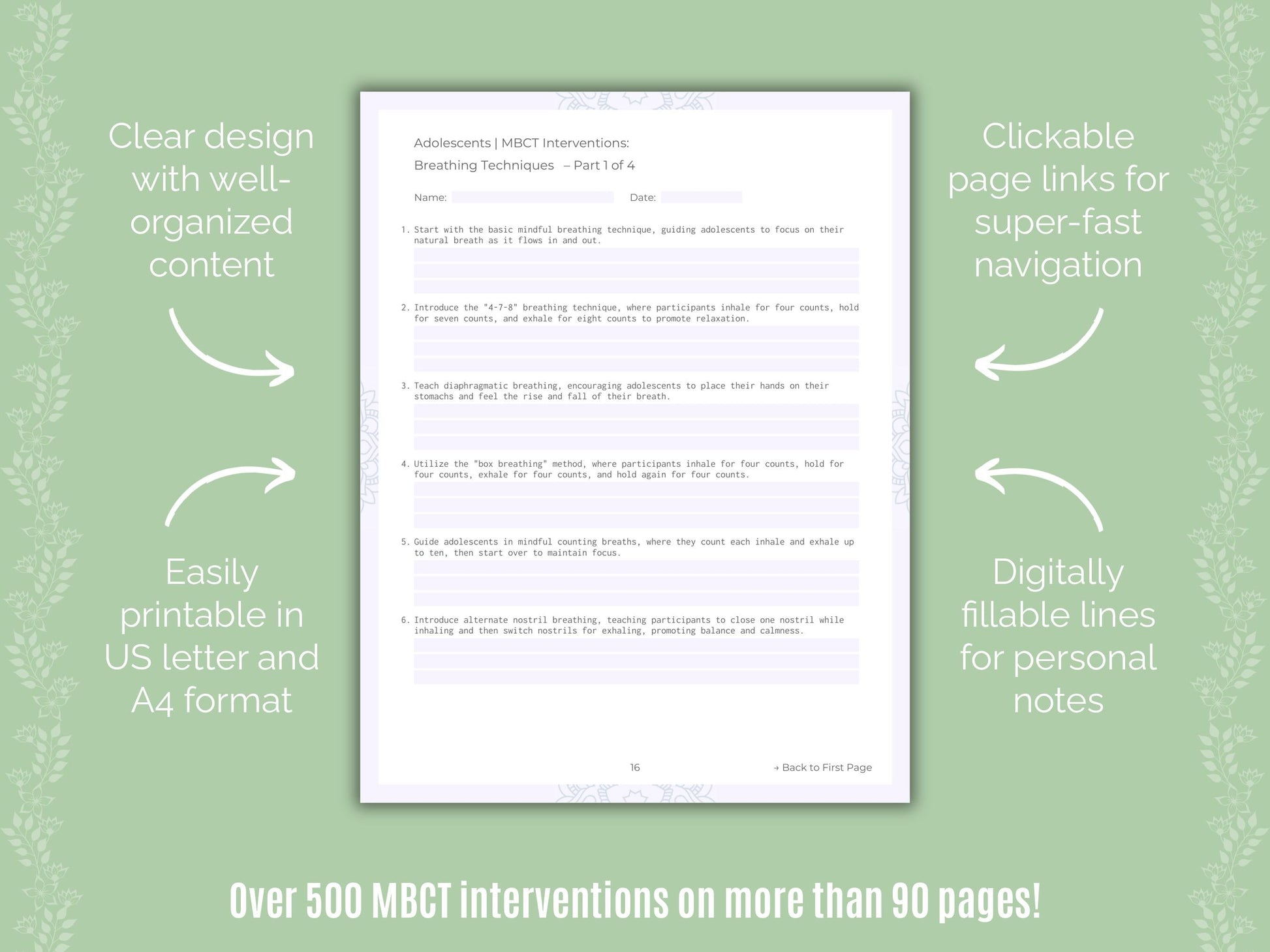 Adolescents Mindfulness-Based Cognitive Therapy (MBCT) Counseling Templates