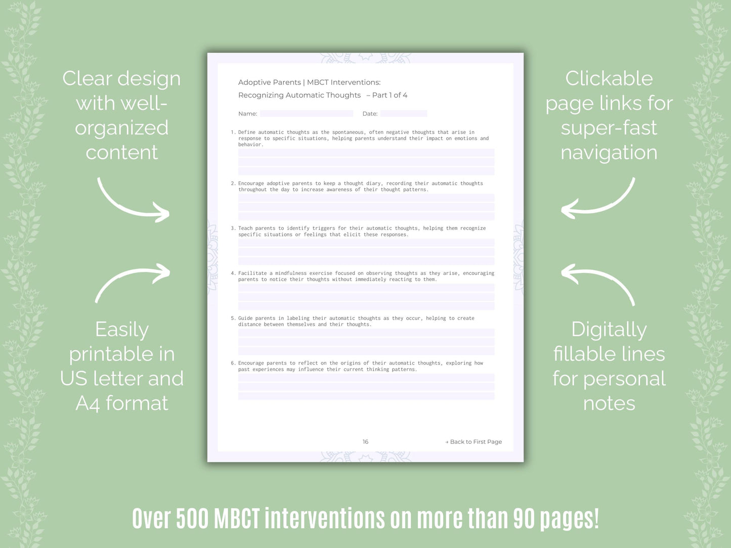 Adoptive Parents Mindfulness-Based Cognitive Therapy (MBCT) Counseling Templates