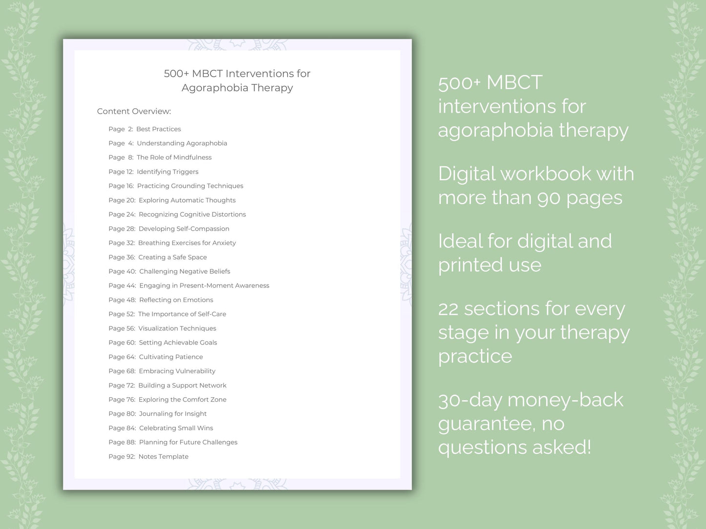 Agoraphobia Mindfulness-Based Cognitive Therapy (MBCT) Therapist Worksheets