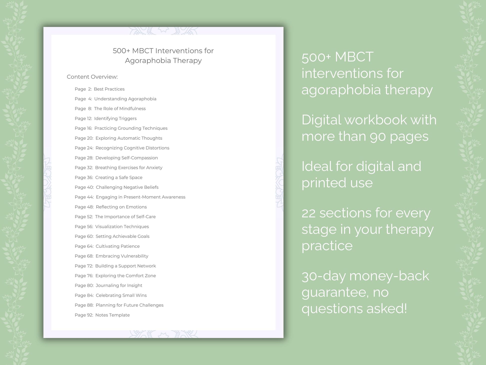 Agoraphobia Mindfulness-Based Cognitive Therapy (MBCT) Therapist Worksheets