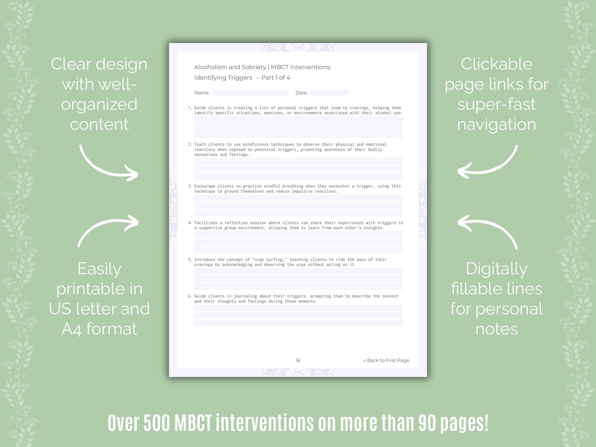 Alcoholism and Sobriety Mindfulness-Based Cognitive Therapy (MBCT) Counseling Templates