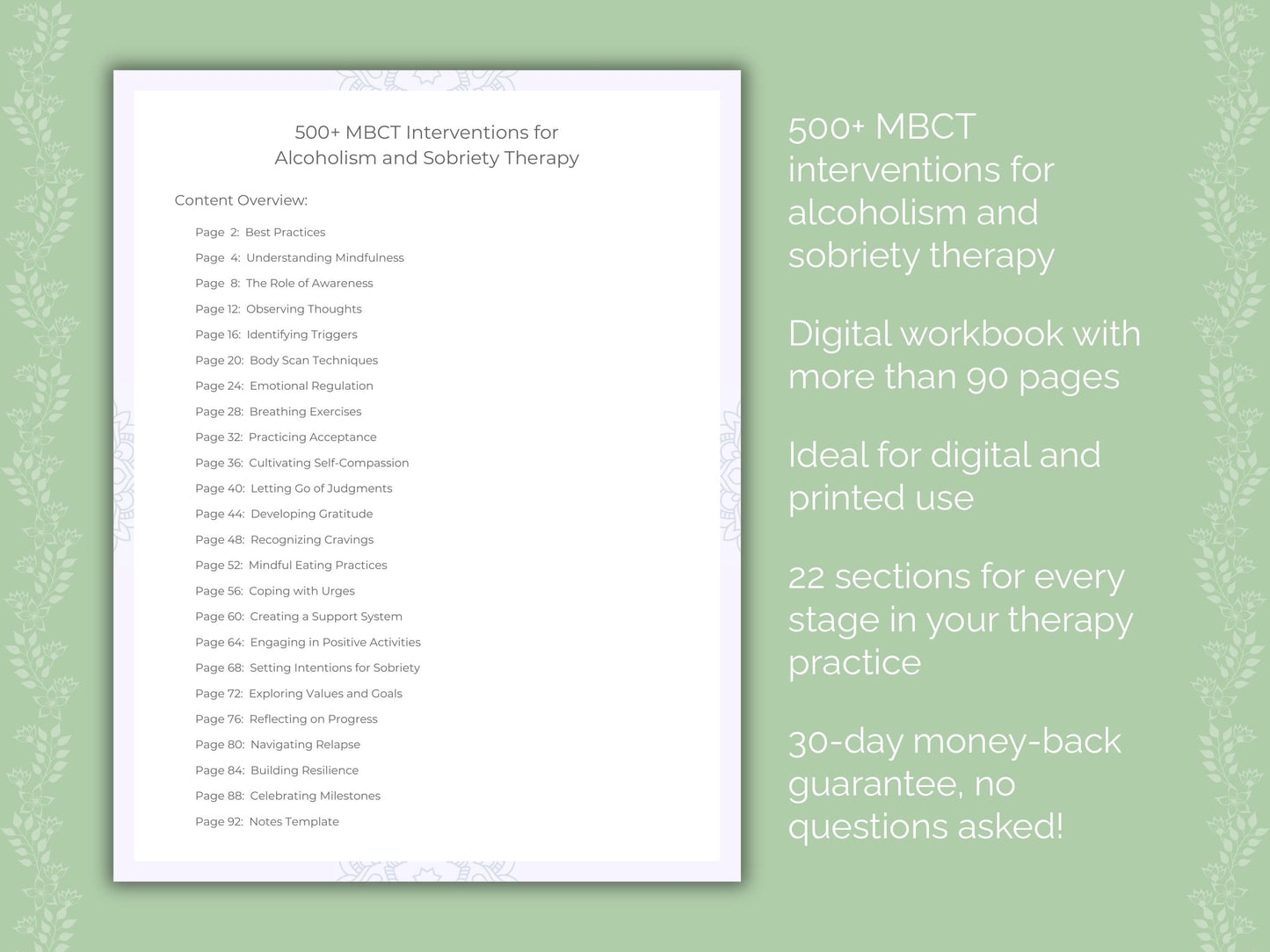 Alcoholism and Sobriety Mindfulness-Based Cognitive Therapy (MBCT) Therapist Worksheets