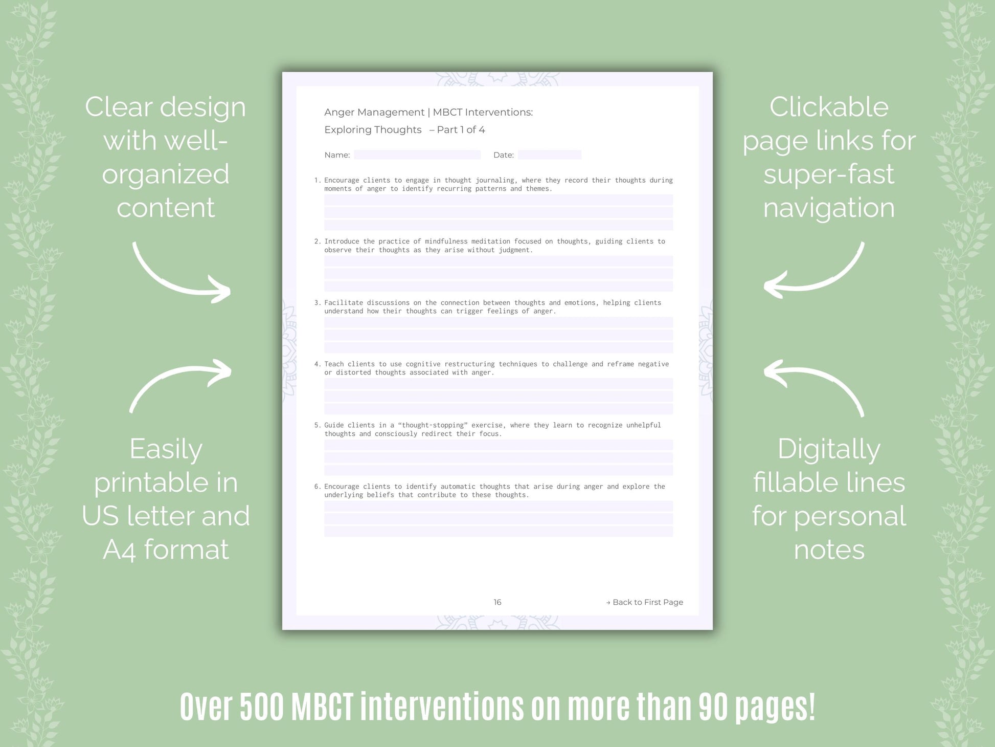 Anger Management Mindfulness-Based Cognitive Therapy (MBCT) Counseling Templates