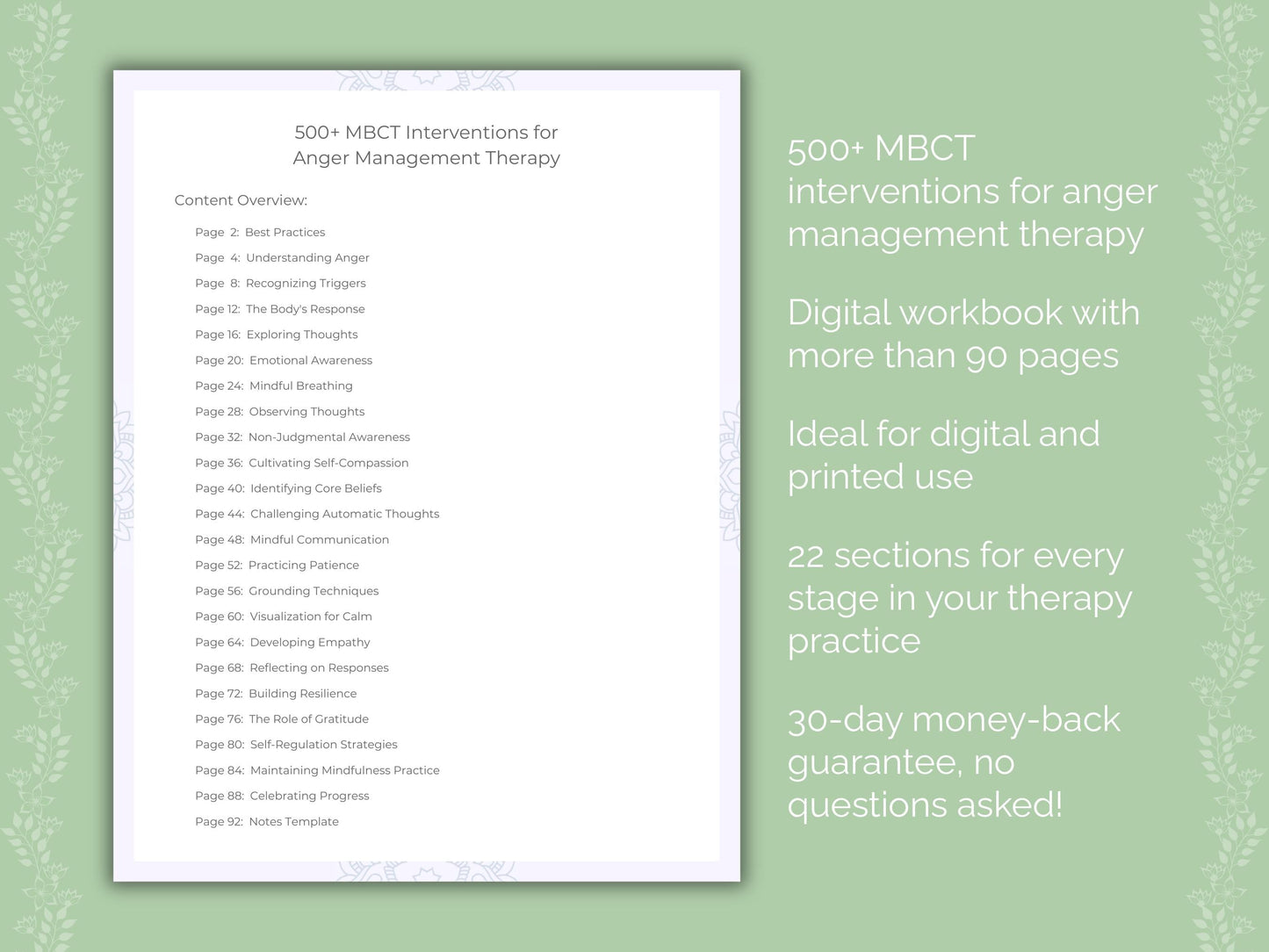 Anger Management Mindfulness-Based Cognitive Therapy (MBCT) Therapist Worksheets