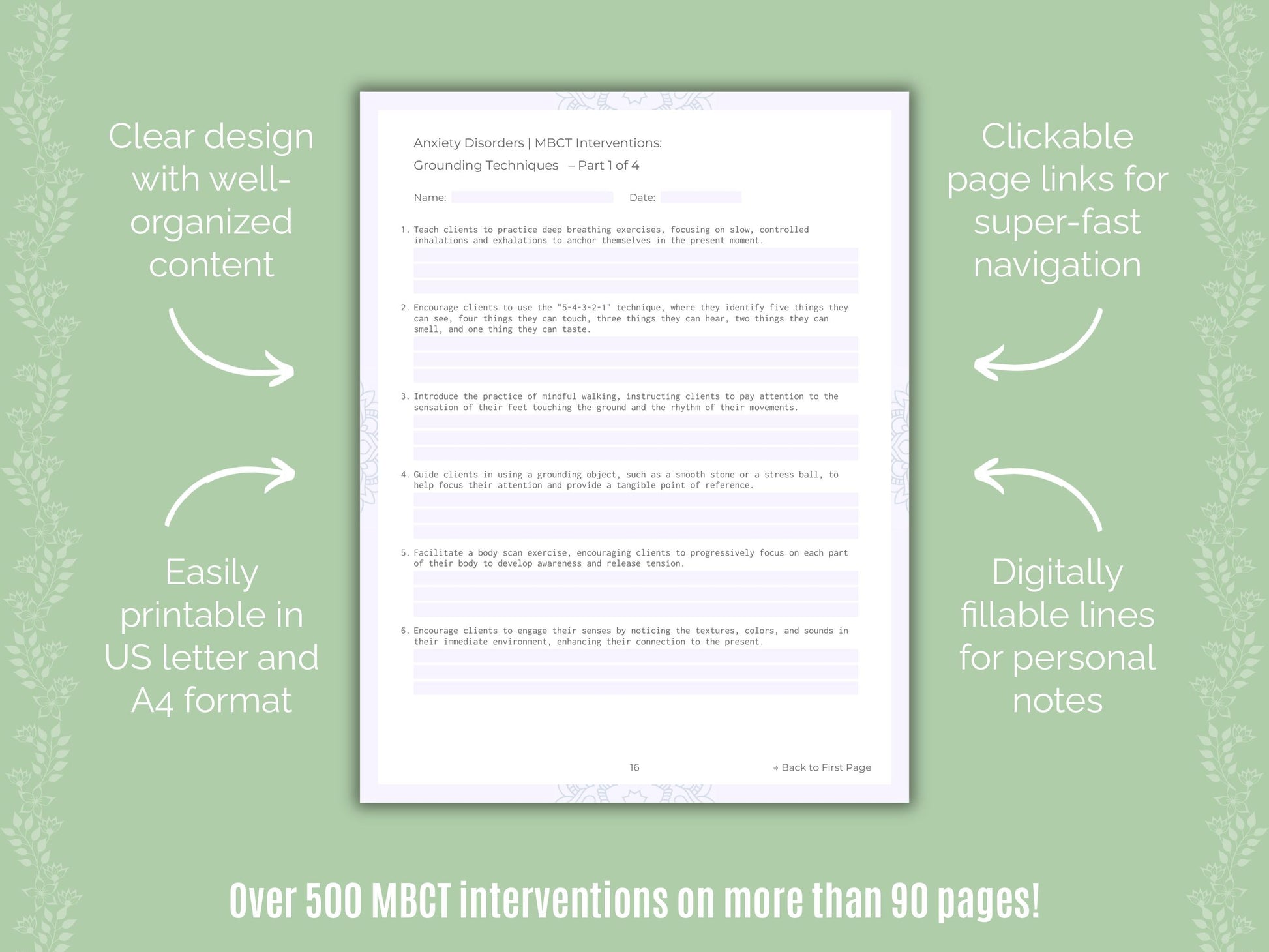 Anxiety Disorders Mindfulness-Based Cognitive Therapy (MBCT) Counseling Templates