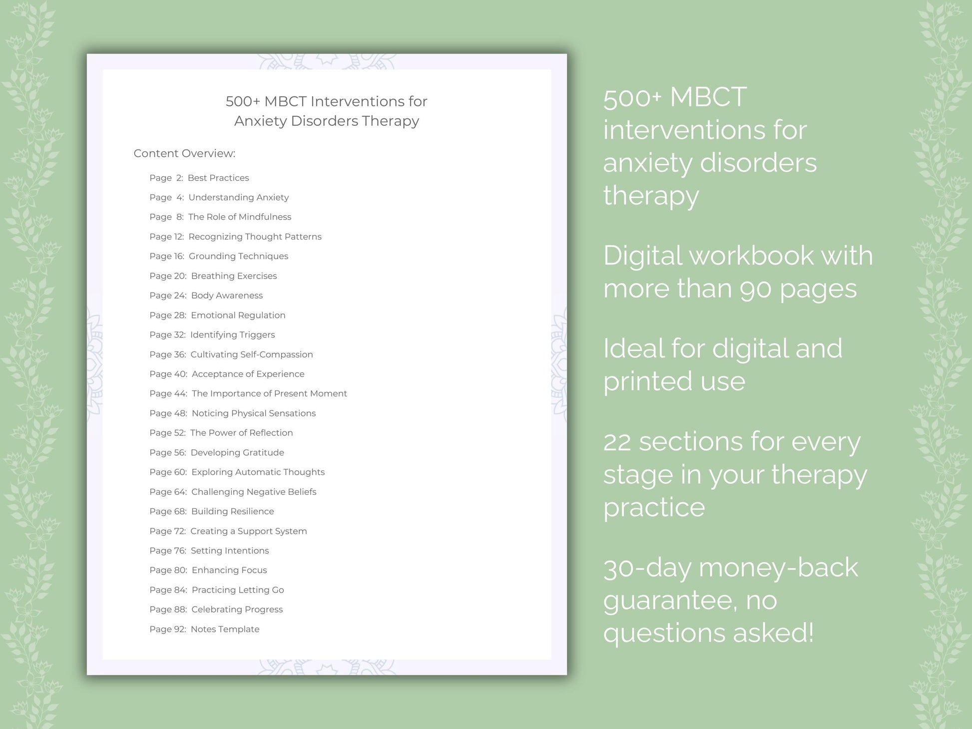 Anxiety Disorders Mindfulness-Based Cognitive Therapy (MBCT) Therapist Worksheets