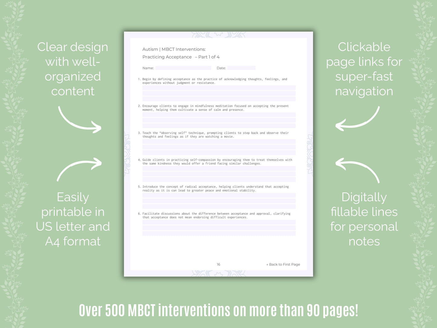 Autism Spectrum Disorder Mindfulness-Based Cognitive Therapy (MBCT) Counseling Templates