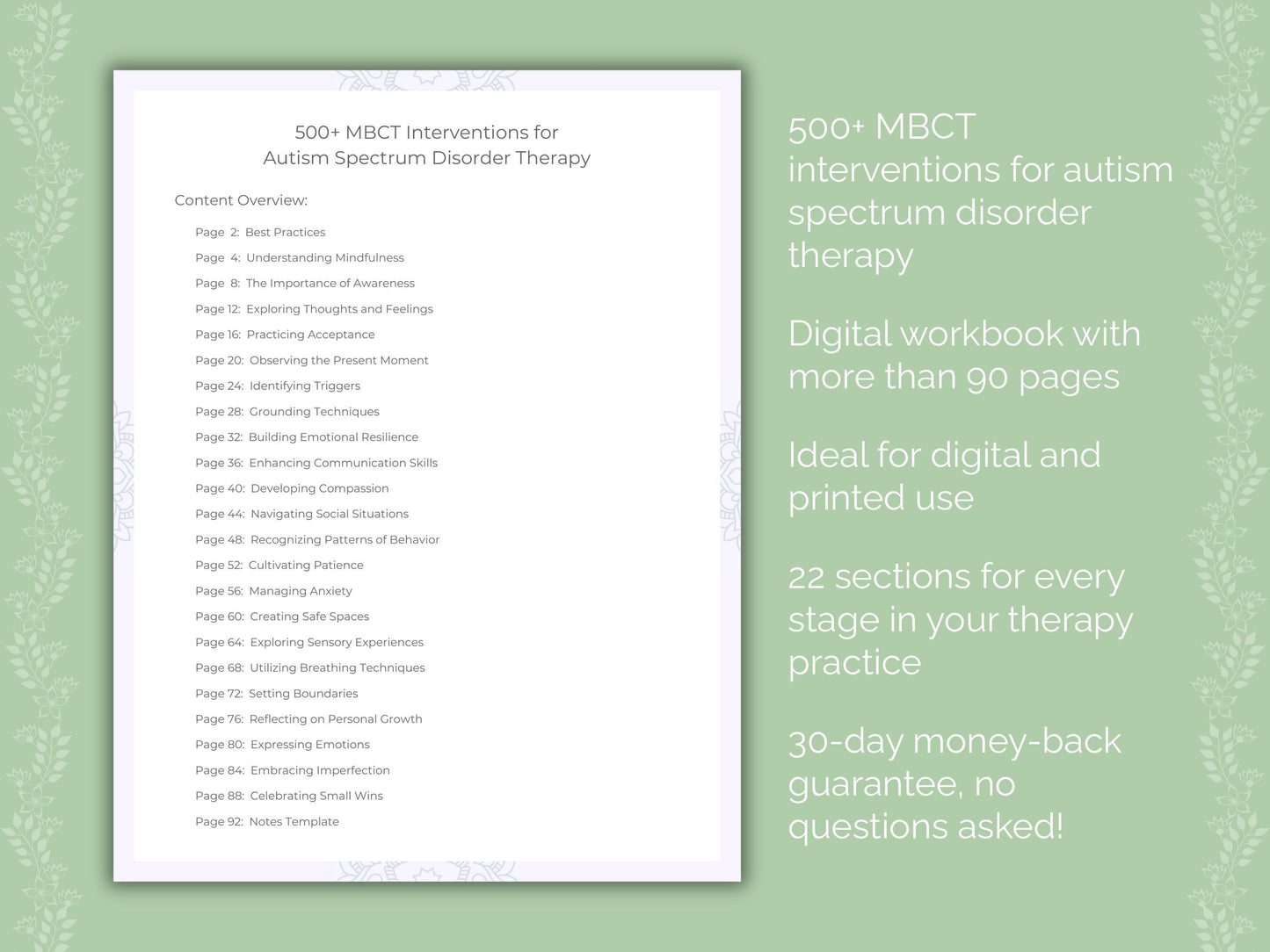 Autism Spectrum Disorder Mindfulness-Based Cognitive Therapy (MBCT) Therapist Worksheets