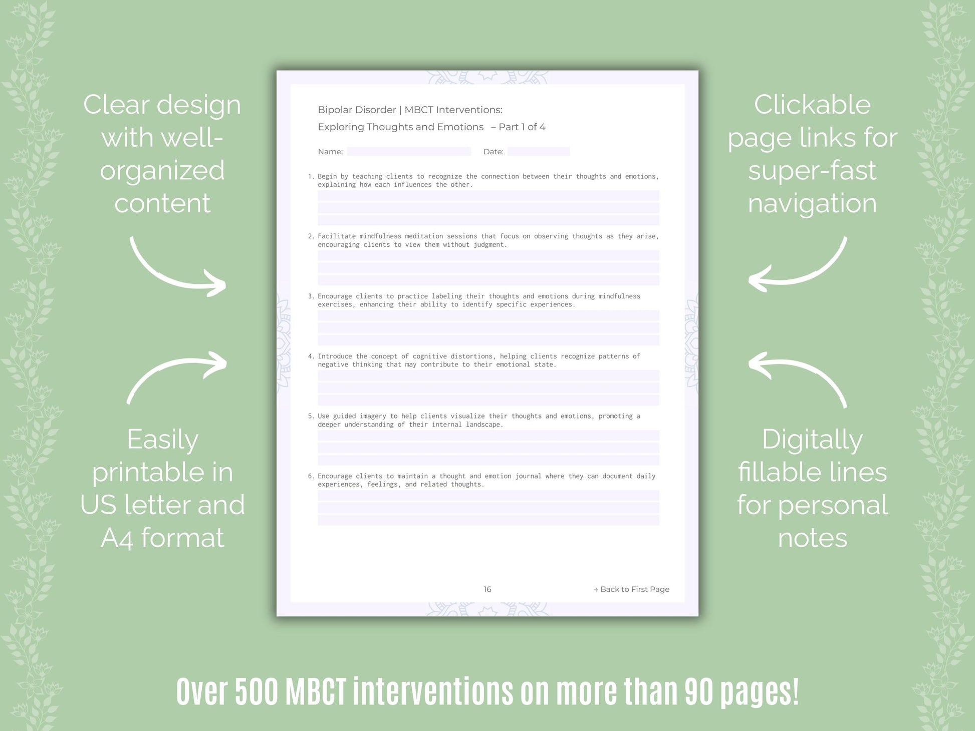 Bipolar Disorder Mindfulness-Based Cognitive Therapy (MBCT) Counseling Templates