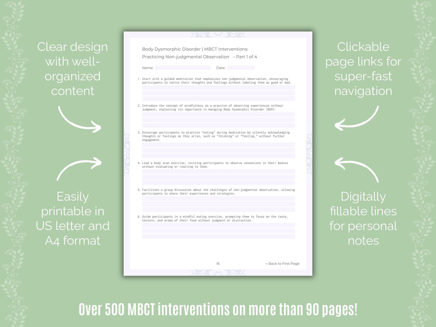 Body Dysmorphic Disorder (BDD) Mindfulness-Based Cognitive Therapy (MBCT) Counseling Templates