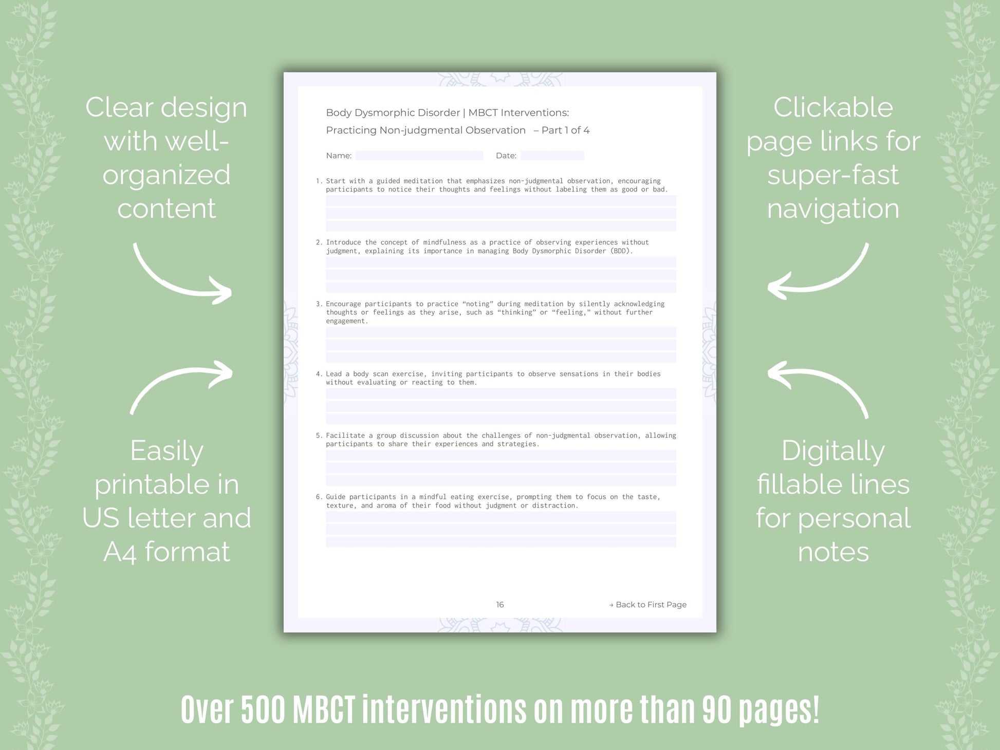 Body Dysmorphic Disorder (BDD) Mindfulness-Based Cognitive Therapy (MBCT) Counseling Templates