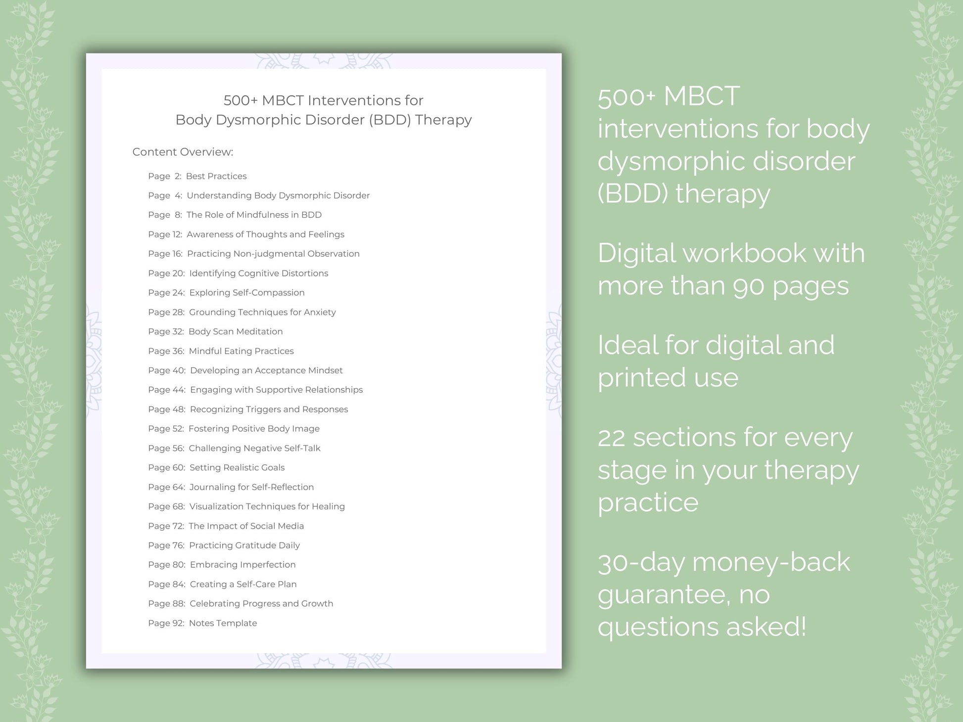 Body Dysmorphic Disorder (BDD) Mindfulness-Based Cognitive Therapy (MBCT) Therapist Worksheets