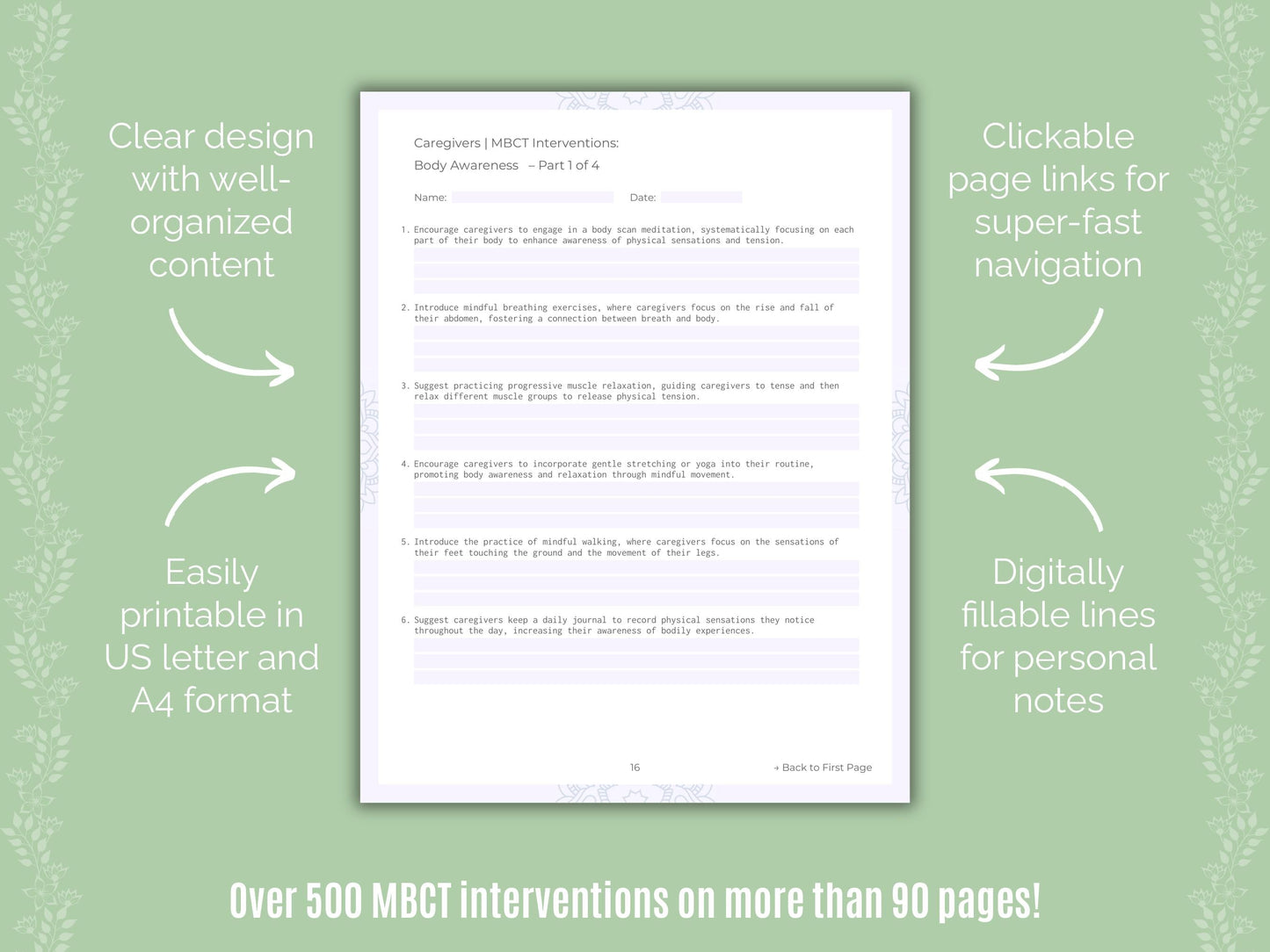 Caregivers Mindfulness-Based Cognitive Therapy (MBCT) Counseling Templates