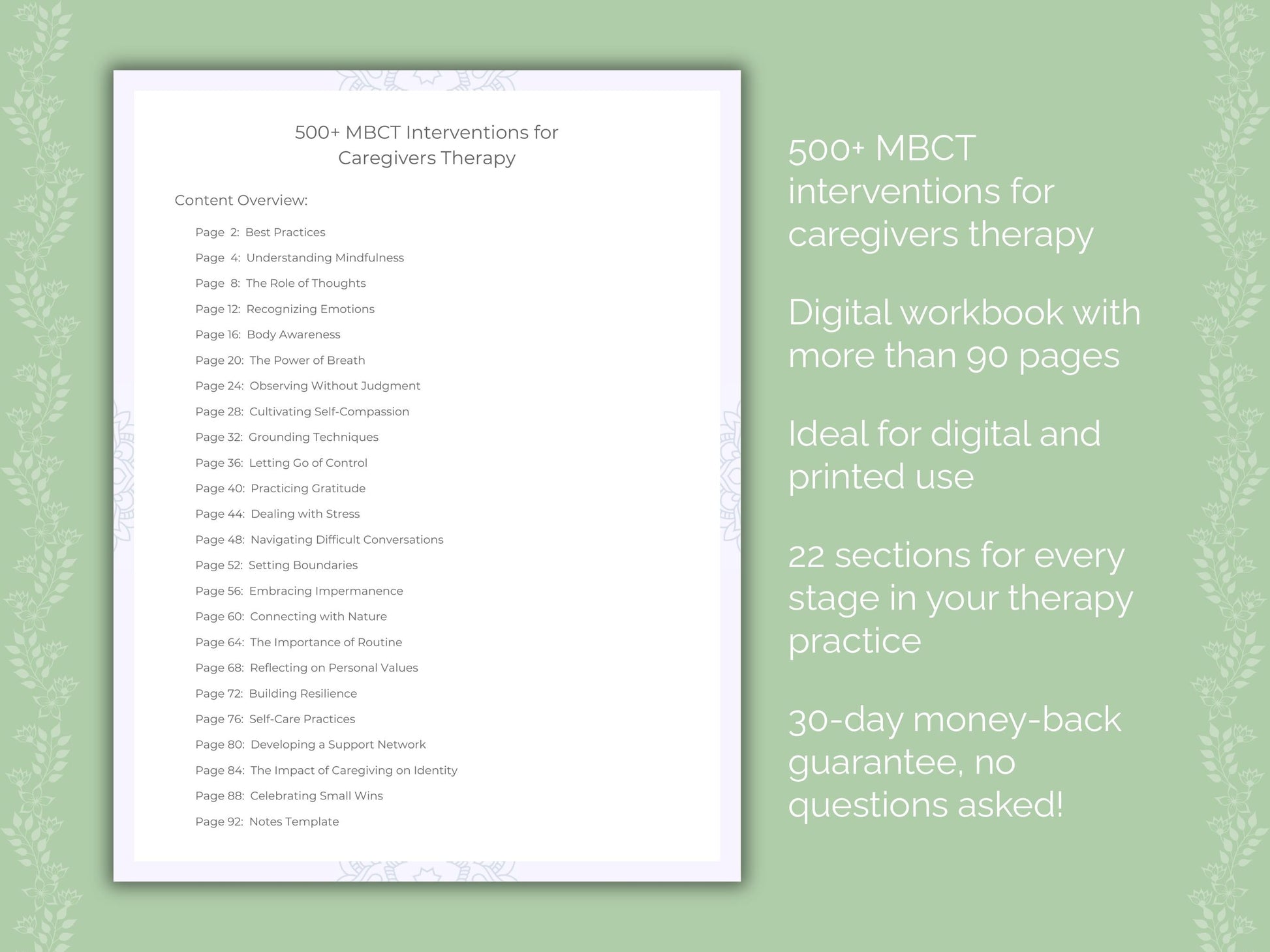 Caregivers Mindfulness-Based Cognitive Therapy (MBCT) Therapist Worksheets