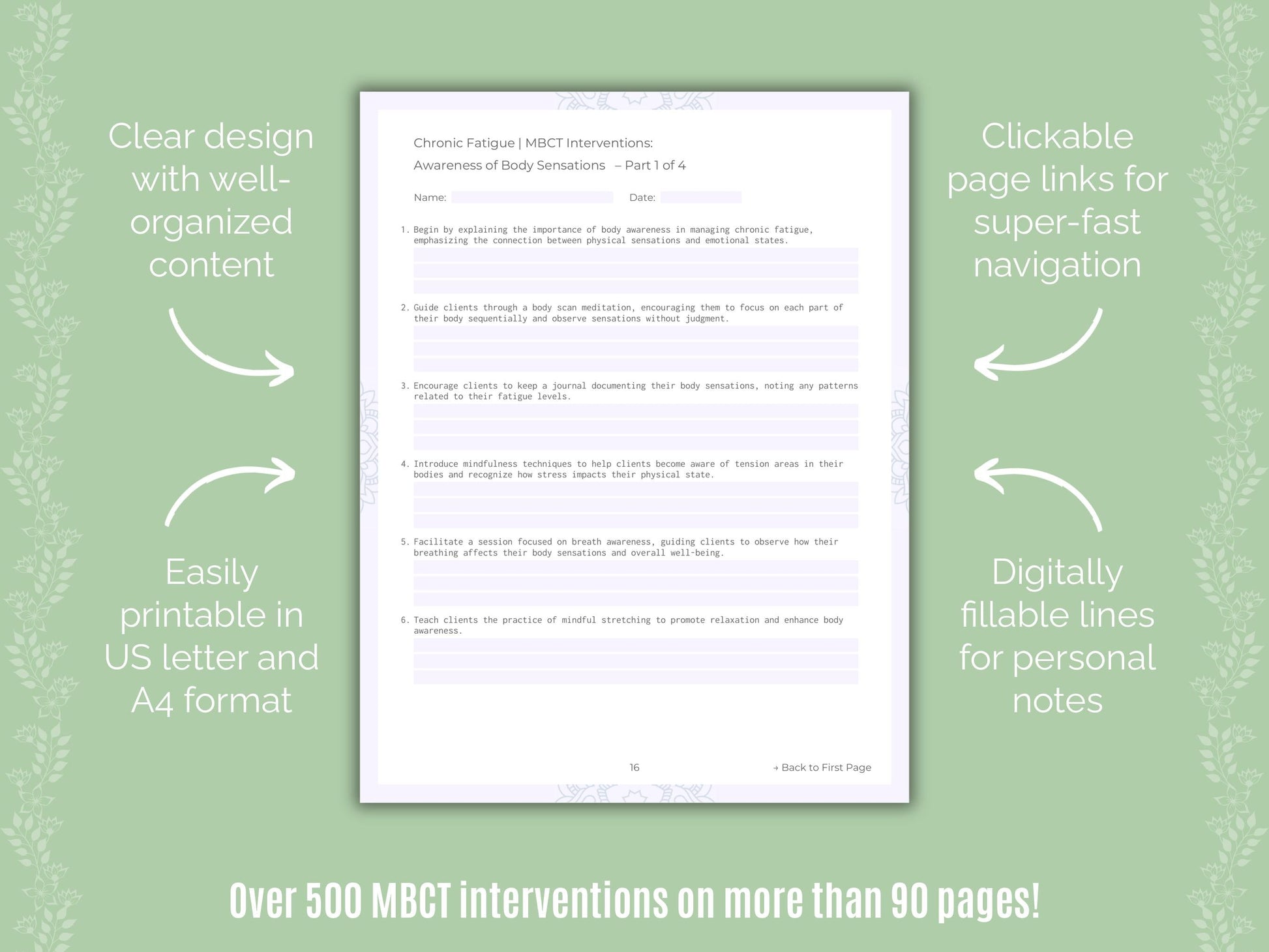 Chronic Fatigue Mindfulness-Based Cognitive Therapy (MBCT) Counseling Templates