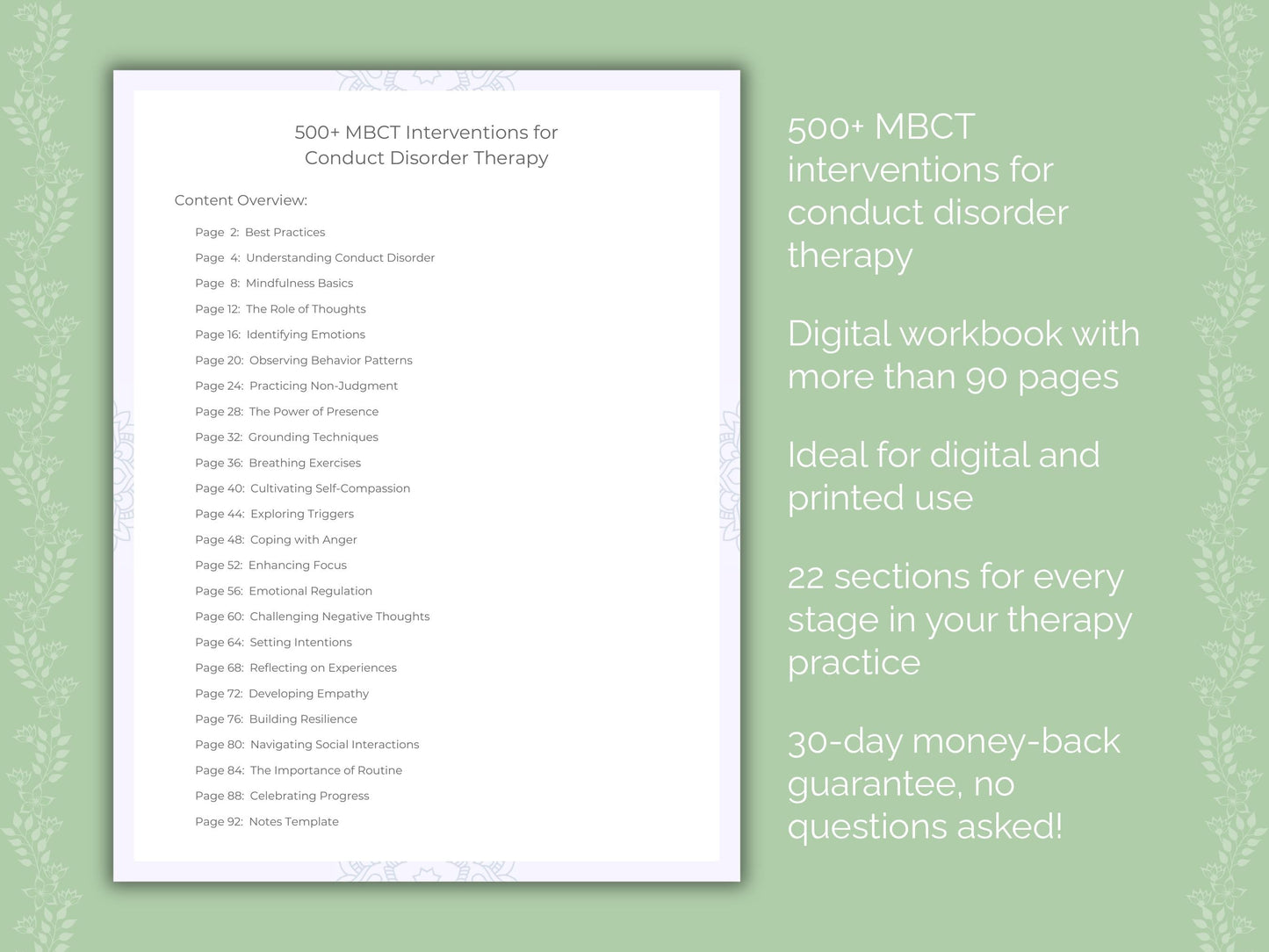 Conduct Disorder Mindfulness-Based Cognitive Therapy (MBCT) Therapist Worksheets