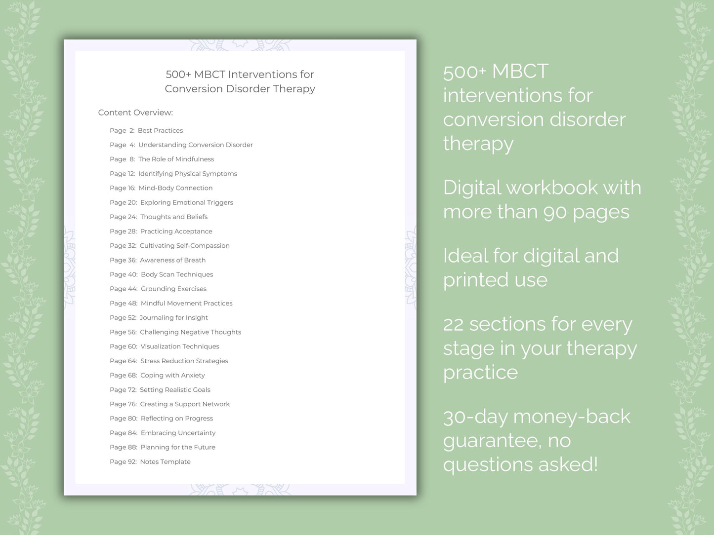 Conversion Disorder Mindfulness-Based Cognitive Therapy (MBCT) Therapist Worksheets