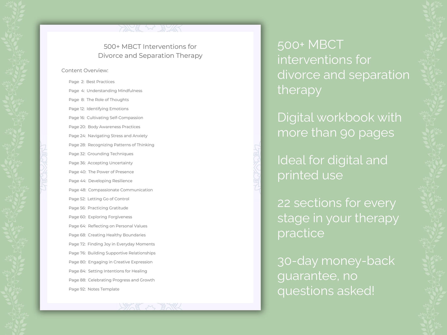 Divorce and Separation Mindfulness-Based Cognitive Therapy (MBCT) Therapist Worksheets