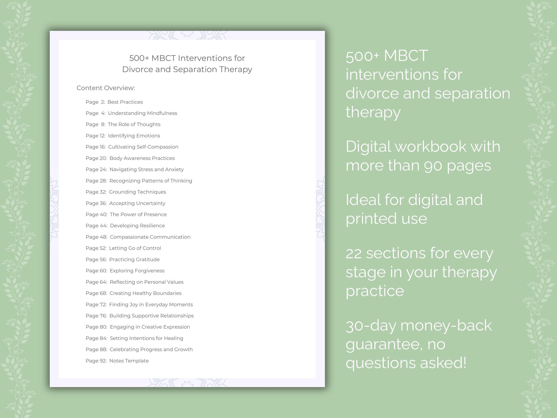 Divorce and Separation Mindfulness-Based Cognitive Therapy (MBCT) Therapist Worksheets