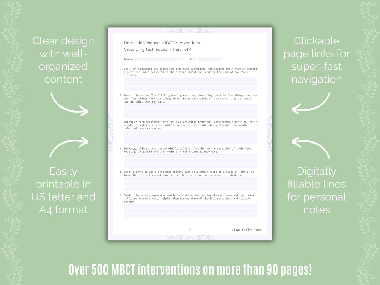 Domestic Violence Mindfulness-Based Cognitive Therapy (MBCT) Counseling Templates