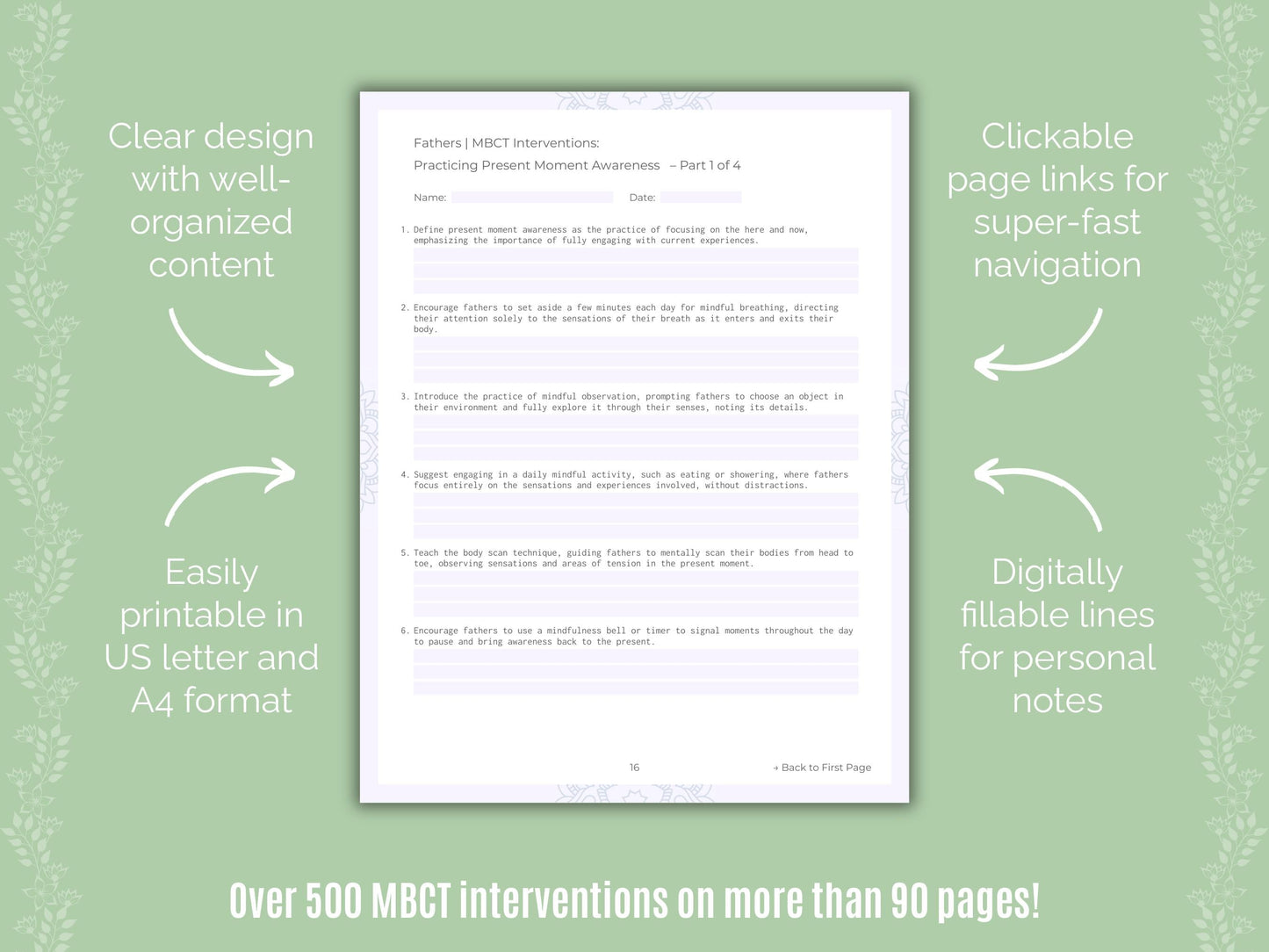 Fathers Mindfulness-Based Cognitive Therapy (MBCT) Counseling Templates