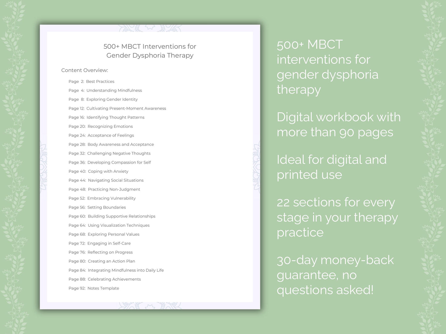 Gender Dysphoria Mindfulness-Based Cognitive Therapy (MBCT) Therapist Worksheets