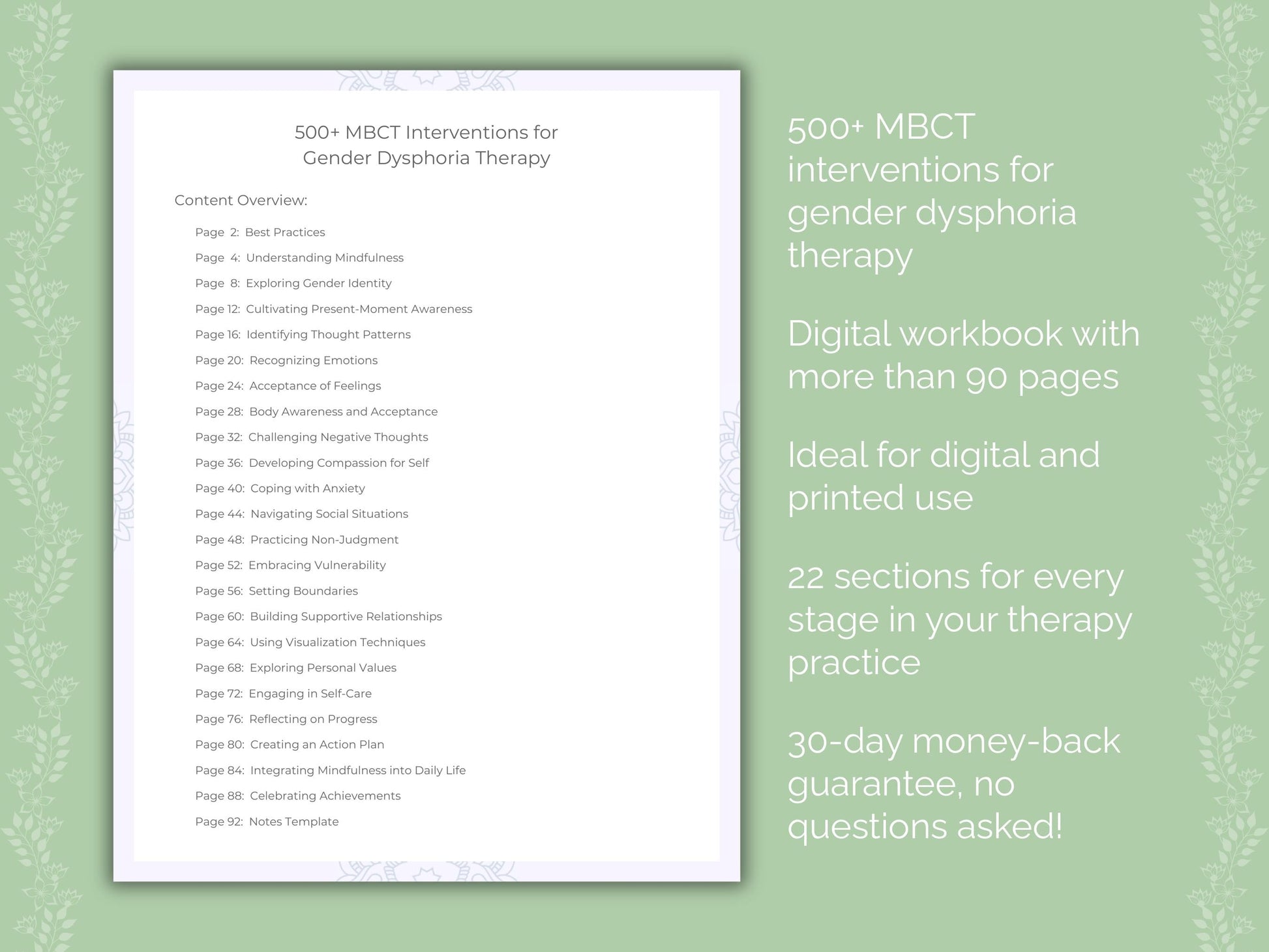 Gender Dysphoria Mindfulness-Based Cognitive Therapy (MBCT) Therapist Worksheets