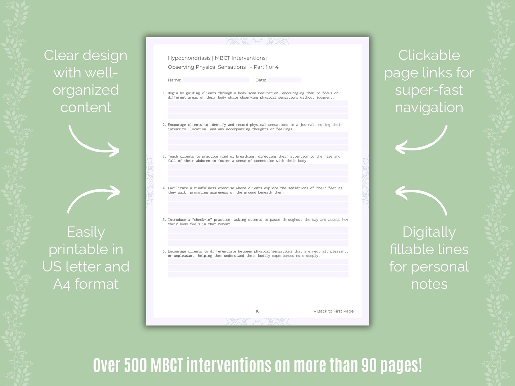 Hypochondriasis Mindfulness-Based Cognitive Therapy (MBCT) Counseling Templates