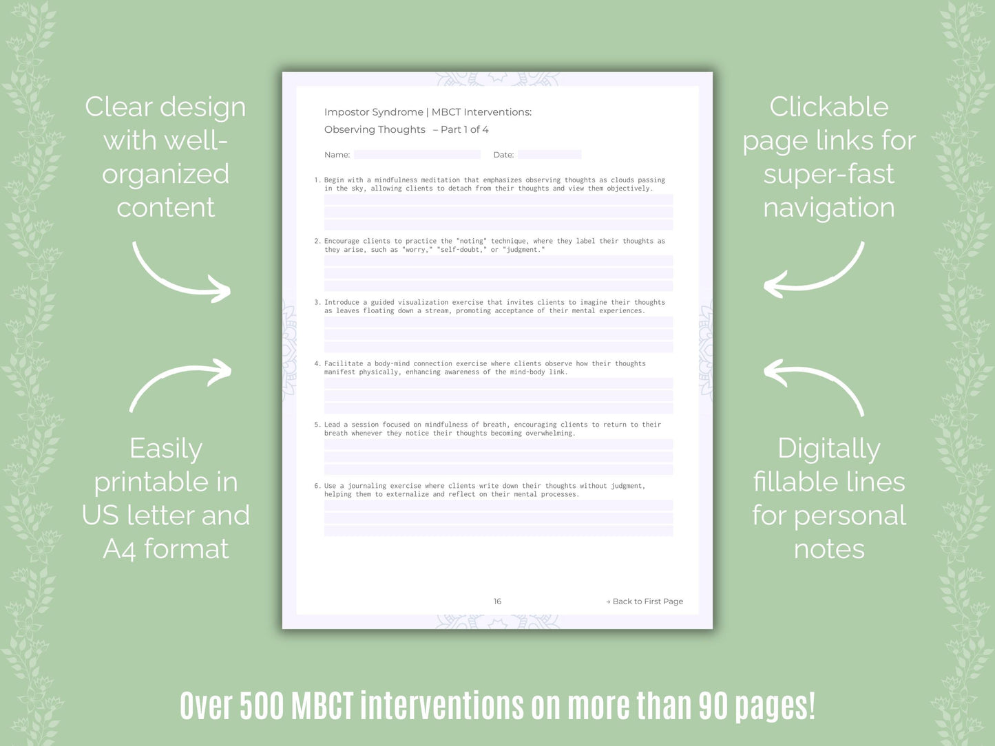 Impostor Syndrome Mindfulness-Based Cognitive Therapy (MBCT) Counseling Templates