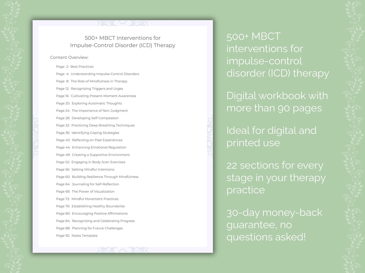 Impulse-Control Disorder (ICD) Mindfulness-Based Cognitive Therapy (MBCT) Therapist Worksheets