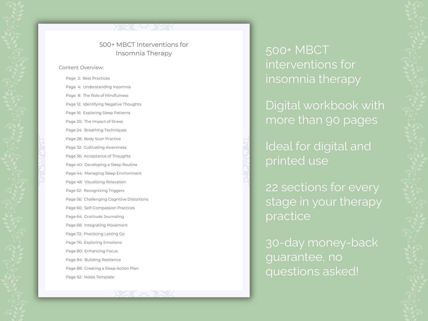 Insomnia Mindfulness-Based Cognitive Therapy (MBCT) Therapist Worksheets