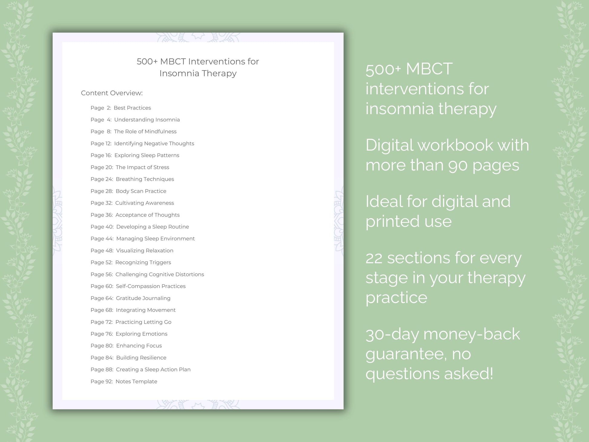Insomnia Mindfulness-Based Cognitive Therapy (MBCT) Therapist Worksheets