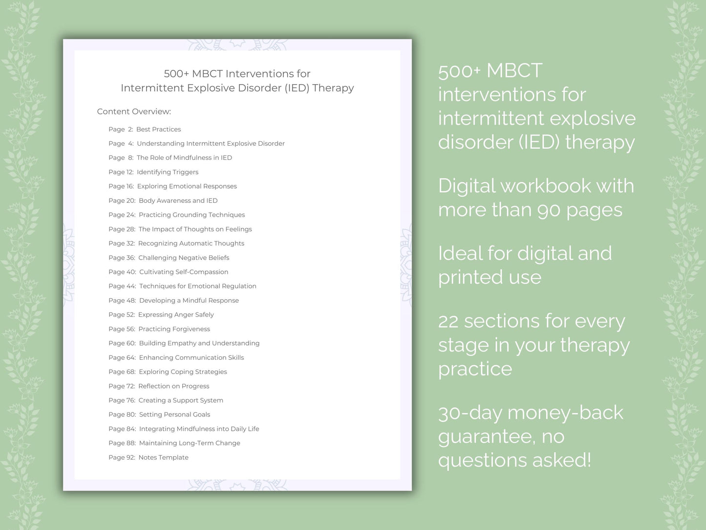 Intermittent Explosive Disorder (IED) Mindfulness-Based Cognitive Therapy (MBCT) Therapist Worksheets