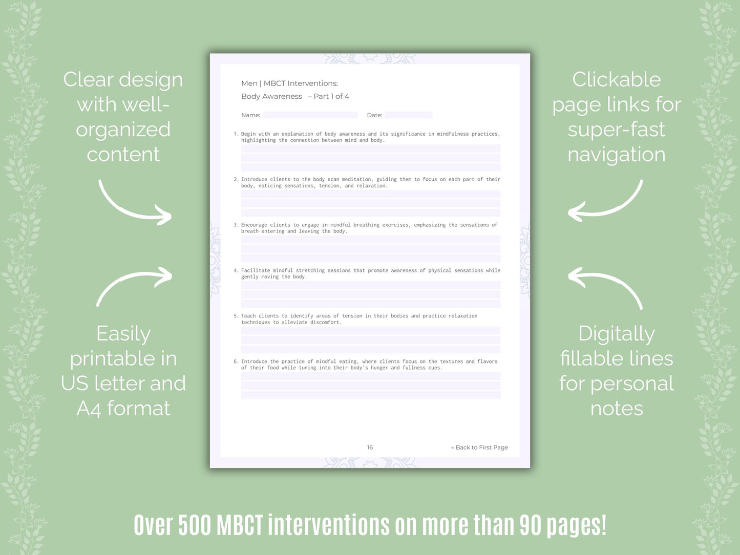 Men Mindfulness-Based Cognitive Therapy (MBCT) Counseling Templates