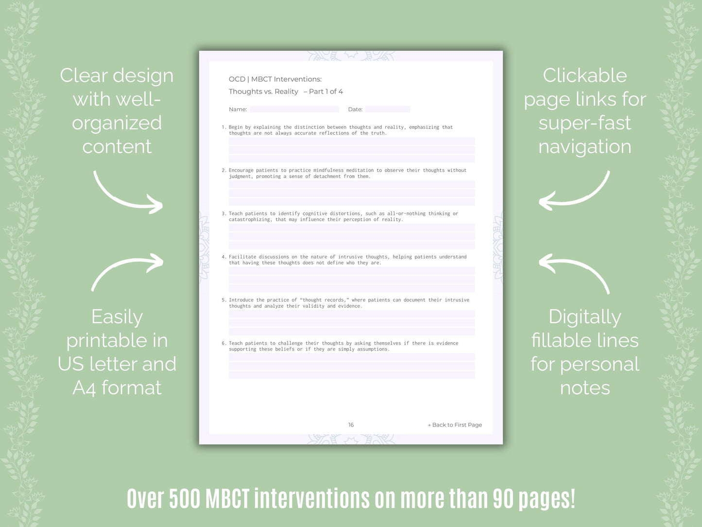 Obsessive-Compulsive Disorder (OCD) Mindfulness-Based Cognitive Therapy (MBCT) Counseling Templates