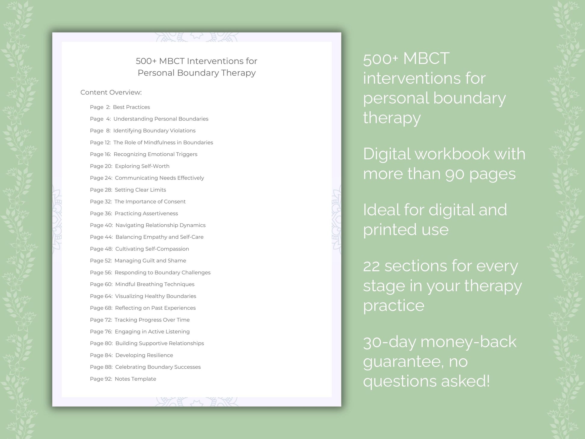 Personal Boundary Mindfulness-Based Cognitive Therapy (MBCT) Therapist Worksheets