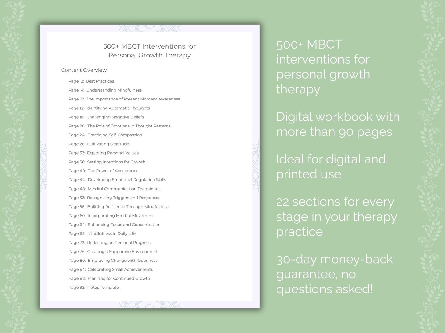 Personal Growth Mindfulness-Based Cognitive Therapy (MBCT) Therapist Worksheets