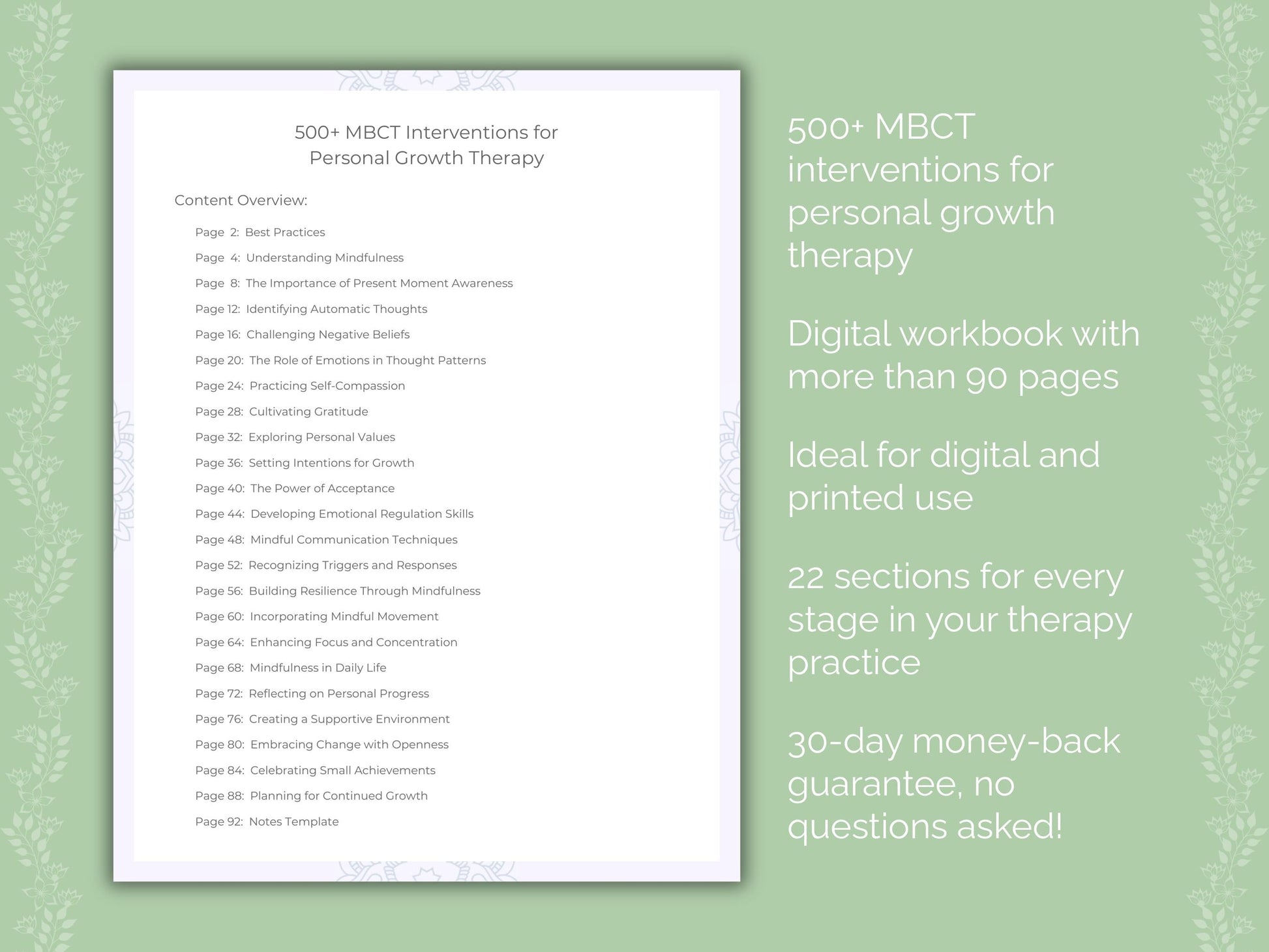 Personal Growth Mindfulness-Based Cognitive Therapy (MBCT) Therapist Worksheets