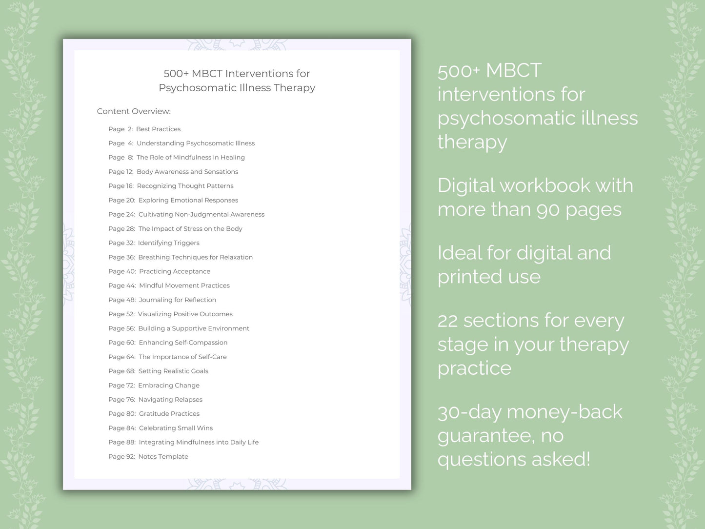 Psychosomatic Illness Mindfulness-Based Cognitive Therapy (MBCT) Therapist Worksheets