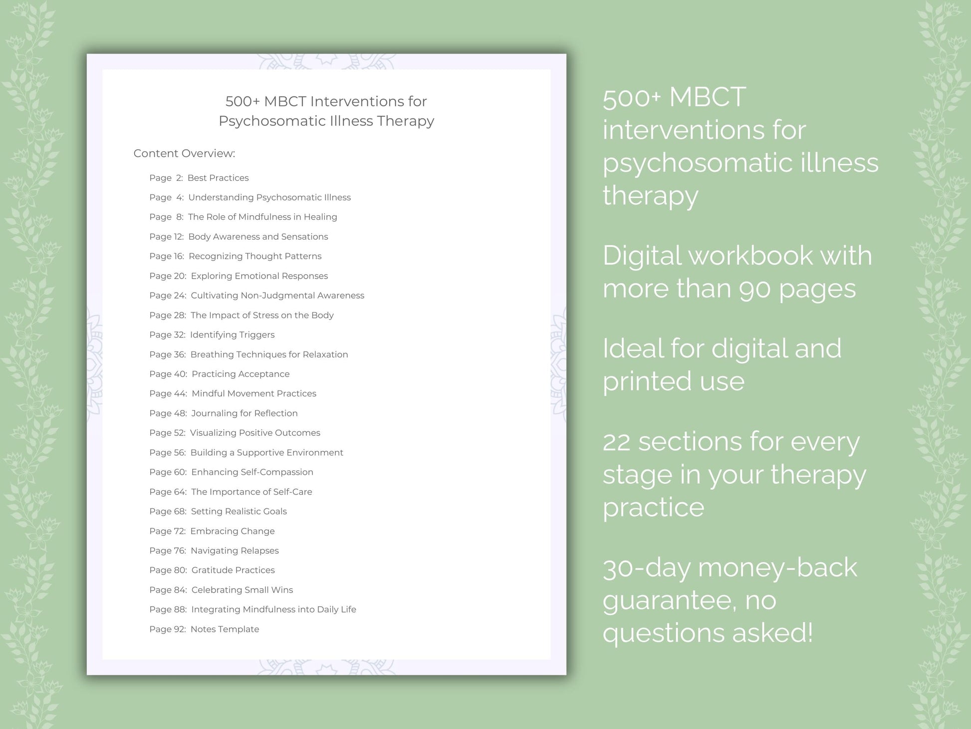 Psychosomatic Illness Mindfulness-Based Cognitive Therapy (MBCT) Therapist Worksheets