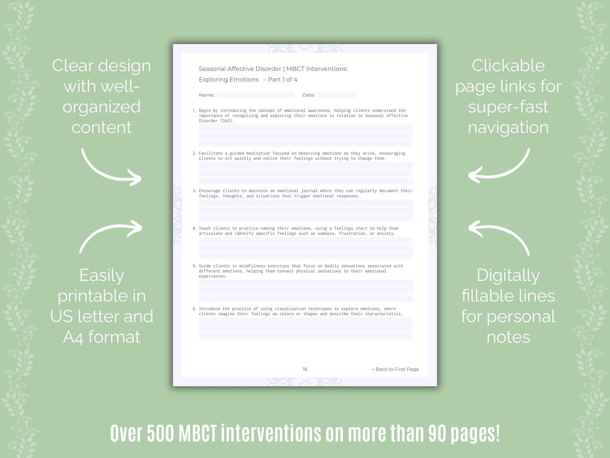 Seasonal Affective Disorder Mindfulness-Based Cognitive Therapy (MBCT) Counseling Templates