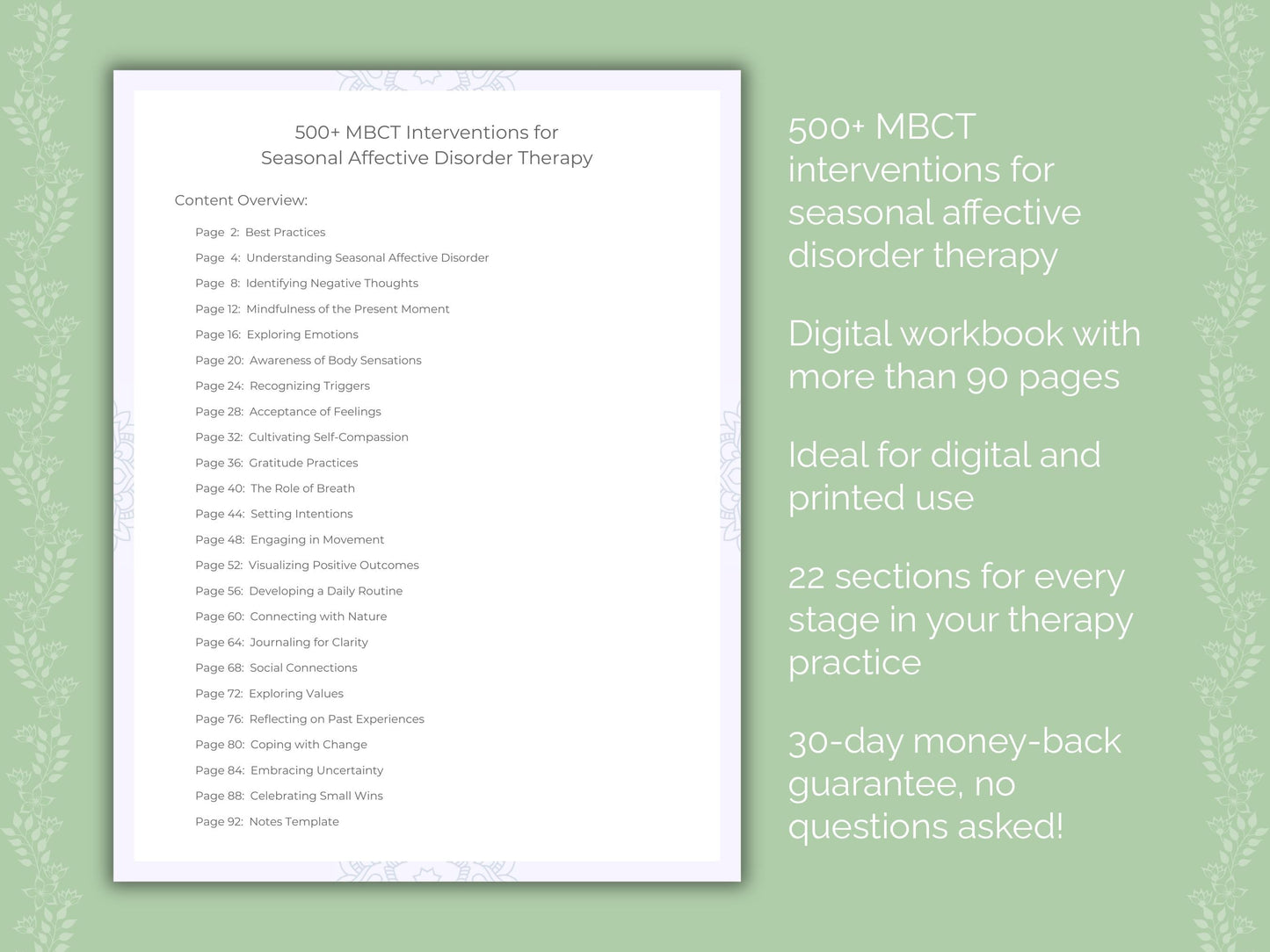 Seasonal Affective Disorder Mindfulness-Based Cognitive Therapy (MBCT) Therapist Worksheets