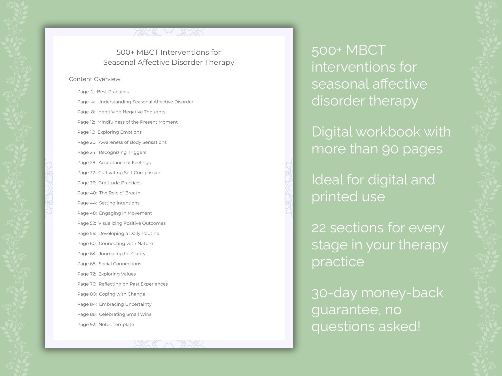 Seasonal Affective Disorder Mindfulness-Based Cognitive Therapy (MBCT) Therapist Worksheets
