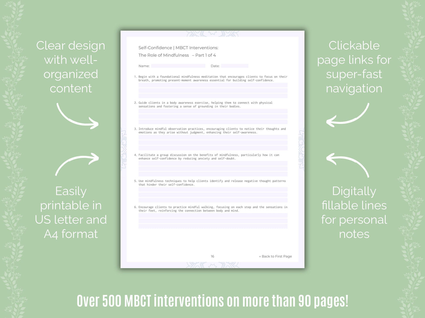 Self-Confidence Mindfulness-Based Cognitive Therapy (MBCT) Counseling Templates