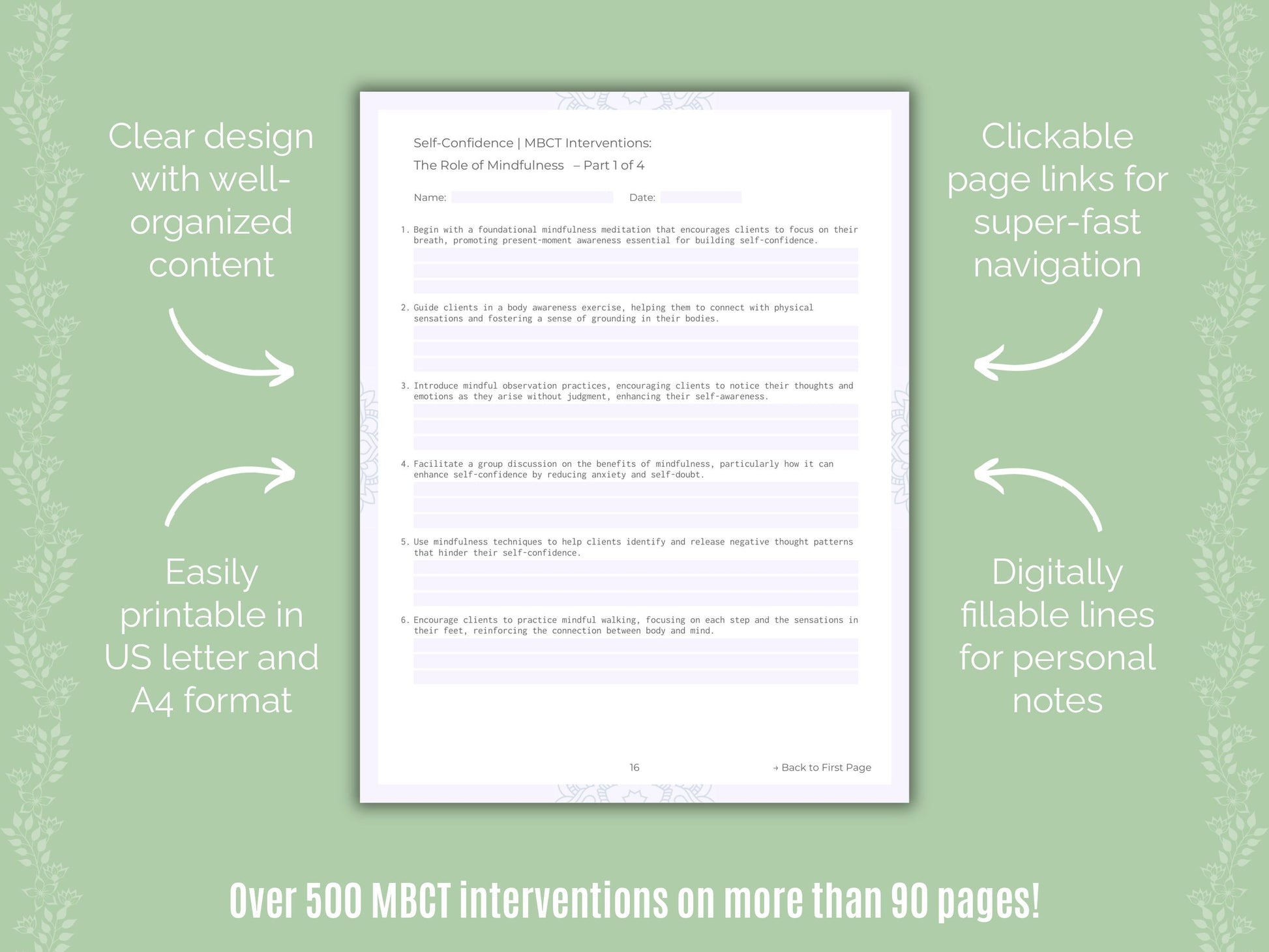 Self-Confidence Mindfulness-Based Cognitive Therapy (MBCT) Counseling Templates