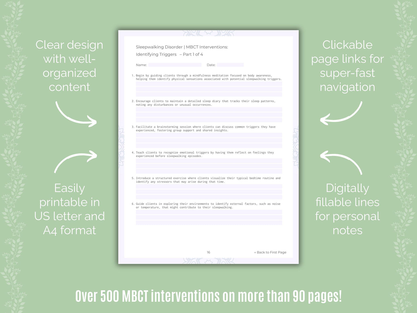 Sleepwalking Disorder Mindfulness-Based Cognitive Therapy (MBCT) Counseling Templates