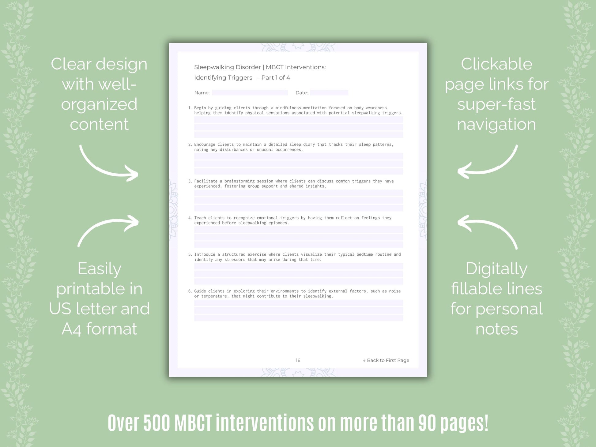 Sleepwalking Disorder Mindfulness-Based Cognitive Therapy (MBCT) Counseling Templates