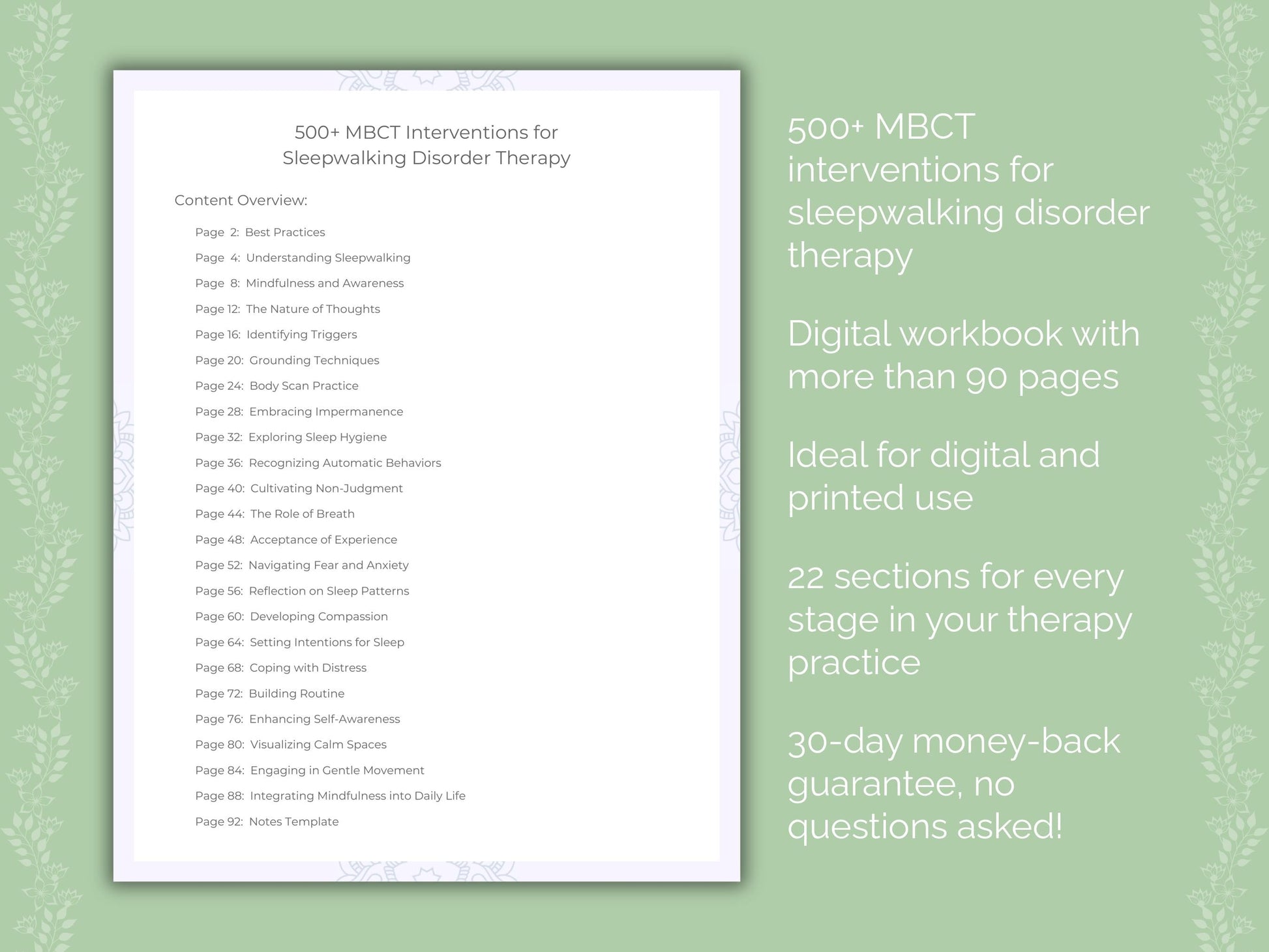 Sleepwalking Disorder Mindfulness-Based Cognitive Therapy (MBCT) Therapist Worksheets