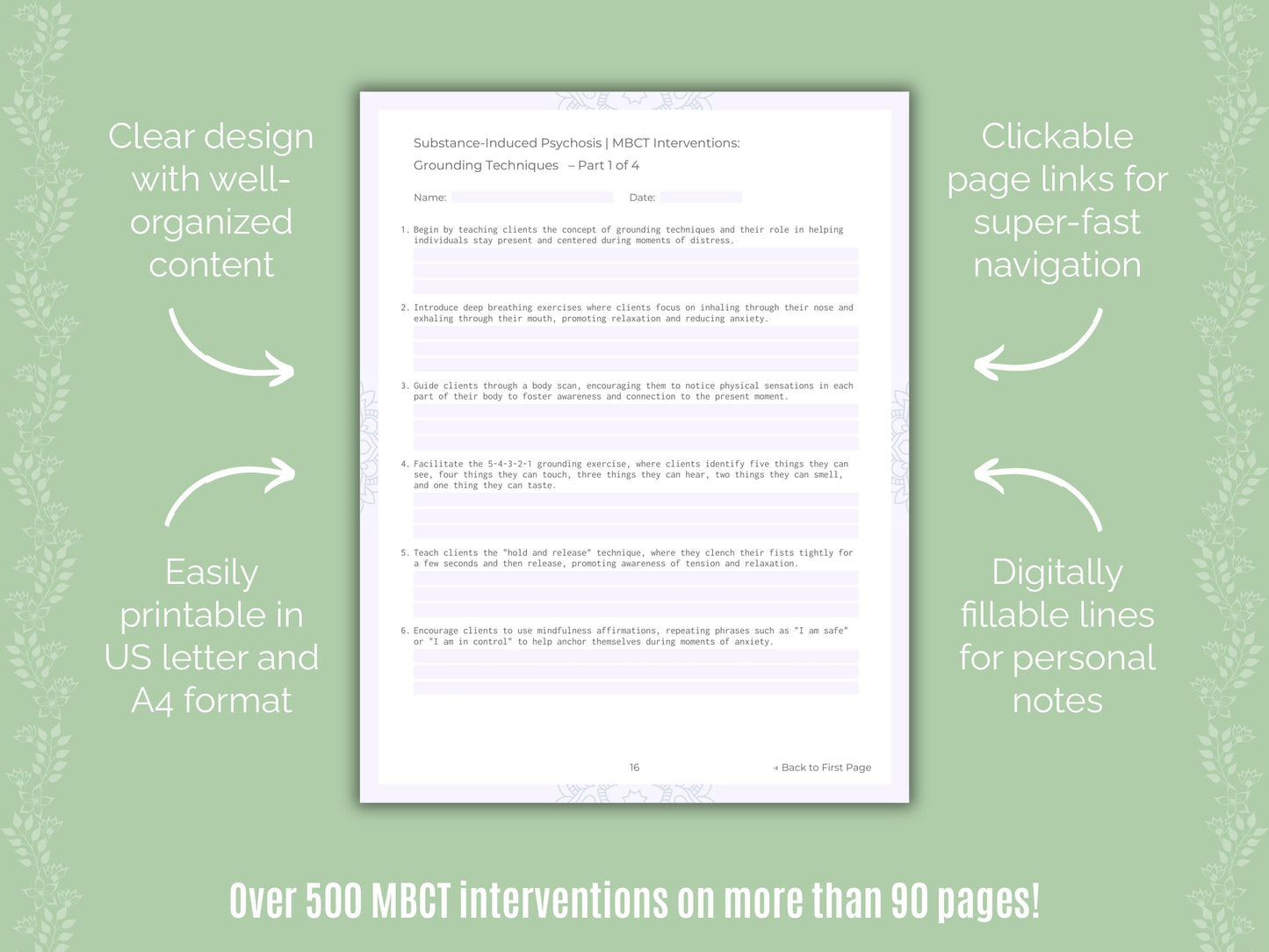 Substance-Induced Psychosis Mindfulness-Based Cognitive Therapy (MBCT) Counseling Templates